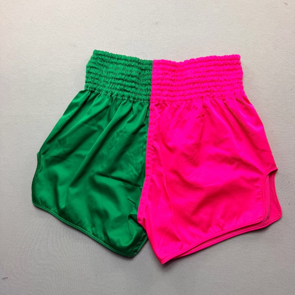 Fairtex Muay Thai Shorts Mens Large Pink Green Excellent Split Two Tone Satin